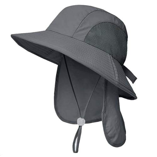 Outdoor Kids Sun Hats with Neck Flap Boys Girls Wide Brim UPF 50+ UV Protection Children Bucket Hat Safari Hat - color: 1pack-darkgrey