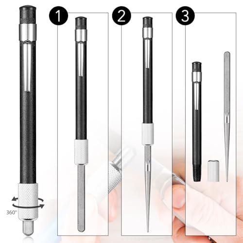 Honoson 2 Pieces Diamond Retractable Knife Sharpener Steel Sharpening Rod for Kitchen Outdoor Serrated Stick Tools (Silver, Black) - color: Silver, Black