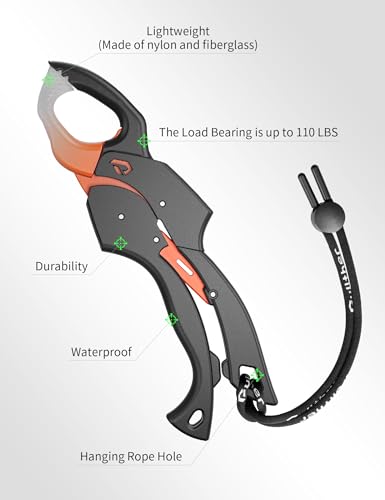 Fish Gripper 9.2",Fish Grabber Tool with Lanyard,Fish Holder for Saltwater - color: orange