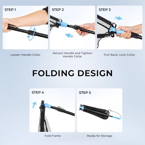 Calamus Triangle Fishing Net, Foldable, Lightweight & Strong Landing Net with Non-Slip Elastomer Handle, Built-in Elastic Lanyard and Belt Clip, Fishing Gear - Gift for Men - style: 60" Full - Floating Net (Telescopic Pole)