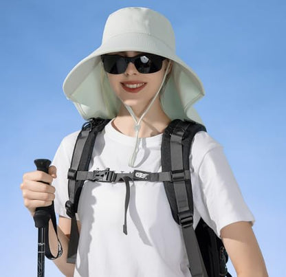 HUAMULAN Men Summer Sun Hat Women Safari Wide Brim Fishing Hats UV Protection Neck Flap Bucket Gardening Hiking Hunting Cap - color: Bg8112-lightgreen