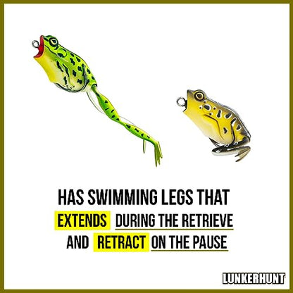Lunkerhunt Frog Fishing Lure for Bass Fishing | Popping Frog Lure 1/4 oz | Topwater Fishing Bait with Weedless Hooks, Hollow Body, Trout Pike Lures - color: Croaker, size: 2.25 inch