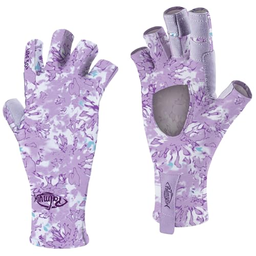 Palmyth UV Protection Fishing Fingerless Gloves UPF50+ Sun Gloves Men Women for Kayaking, Hiking, Paddling, Driving, Canoeing, Rowing - color: Air-Reefscale-Reef Lilac, size: Small