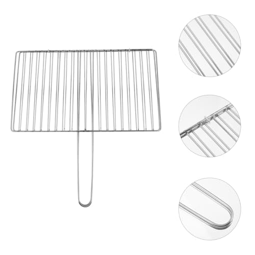 ibasenice Portable Fish Grill Basket Stainless Steel Outdoor Bbq Rack with Heat-Resistant Handle for Camping Grilling Fish Vegetables and Shrimp 16.33X16.14X0.39In