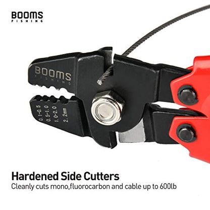 Booms Fishing CP1 Fishing Crimping Pliers, High Carbon Steel Fishing Plier Wire Rope Leader Crimping Tool, 10 inch Crimpers Swager with Ergonomic Handle - style: Red with 140pcs Sleeves