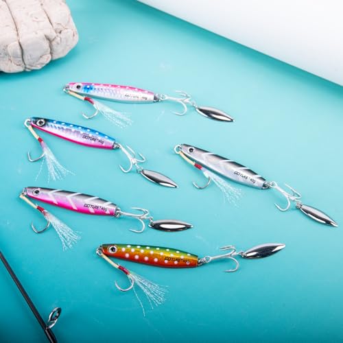 Goture Fishing Jigs, 40g 60g Vertical Jig Saltwater Freshwater, Jig Fishing Lures with Assist Hooks and Treble Hook, Jigging Spoon Lures for Tuna, Salmon,Striped Bass, Grouper Snapper,Kingfish - color: B1:3pcs Fishing Jigs, size: 2.12oz/60g