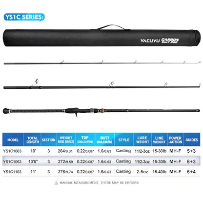 PROBEROS Surf Fishing Rod - Casting Spinning Fishing Rods with Tube(Case) 3 Piece 9'/10'/11'/12' Carbon Saltwater Travel Surf Spinning Rods - size: 10'6''-Casting-3pc