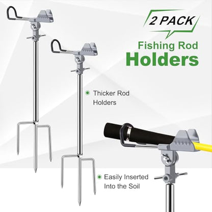 Fishing Rod Holders, 360 Degree Adjustable Fishing Pole Holders for Ground, Multifunctional Stainless Steel Beach Fishing Rod Holder Fishing Gifts for Men - color: Silver