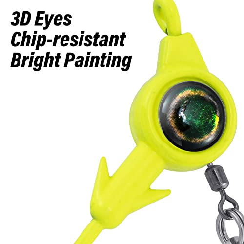 Dr.Fish 10 Pack Underspin Jigs Heads 3D Eye Freshwater Swimbait Jig Freshwater Bass Walleye Fishing Mustad Hooks Willow Blade 1/8oz,3/16oz,1/4oz,3/8oz - color: Yellow, size: 1/4oz(#4/0 Hooks)