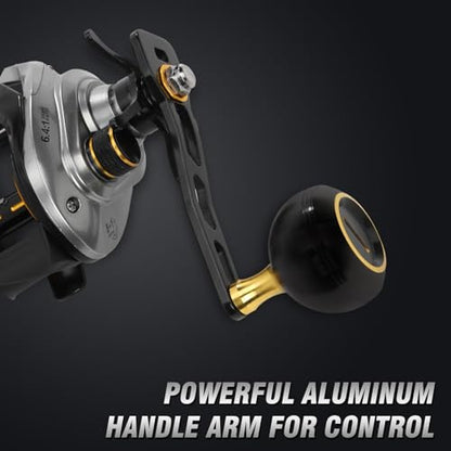 Baitcasting Reels 6.4:1 Gear Ratio 33LB Max Drag 8+1 Bearing | Baitcasting Fishing Reels Aviation-Aluminium Spool Aluminum Star-Shaped Trailer and Handle Arm Drag Alarm System - color: Silver-Right