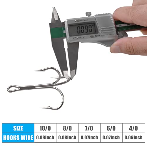 Classic Treble Fishing Hooks,10/20pcs Large Treble Hooks Barbed Strong Sharp Silver Big Game Triple Fish Hook for Saltwater Freshwater Fishing Size 4/0 6/0 7/0 8/0 10/0 - size: 6/0-20pcs
