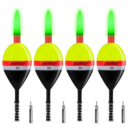 QualyQualy 4PCS Lighted Slip Bobbers Fishing Floats Glow in the Dark Spring Bobber for Crappie Walleyes Fishing - color: 2in - 4pcs