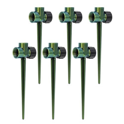 RESTMO Sprinkler Stake 6 Pack Zinc Alloy Lawn Sprinkler Spike Base | Flow-Thru Sprinkler Base for Yard & Garden Irrigation, Stable & Durable, Bright Green Glitter, Sprinklers 3/4"NH Compatible - size: 6 Pack