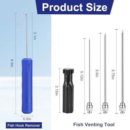 Fish Venting Tool with 1 Fish Hook Removers and 3 Stainless Steel Various Size Venting Needle, Fish Remover Tool for Saltwater and Freshwater Fishing Tools