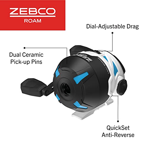 Zebco Roam Spincast Fishing Reel, Right or Left-Hand Retrieve, Pre-Spooled with 10-Pound Zebco Fishing Line, Stainless Steel Front Cover - color: Blue