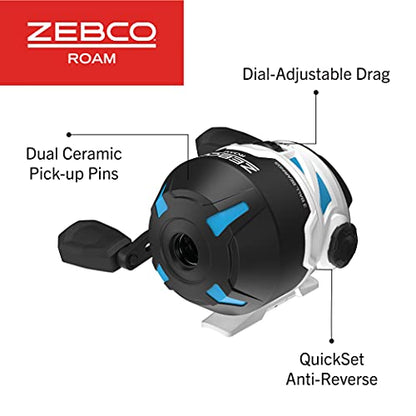 Zebco Roam Spincast Fishing Reel, Right or Left-Hand Retrieve, Pre-Spooled with 10-Pound Zebco Fishing Line, Stainless Steel Front Cover - color: Blue