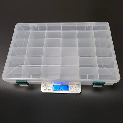 KALAVARMA 36 Grids Clear Plastic Bead Organizer Box, Fishing Tackle Box Compartment Organizer with Adjustable Dividers for Jewelry, Art Craft, Bead Storage Containers with 5 Sheets Label Stickers
