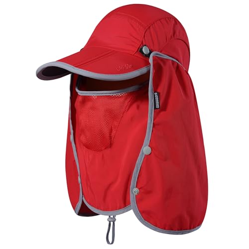 GADIEMKENSD UPF 50+ Folding Fishing Hat 360 Outdoor Sun Hat - color: Red
