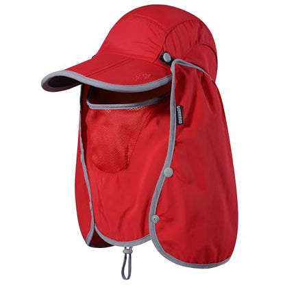 GADIEMKENSD UPF 50+ Folding Fishing Hat 360 Outdoor Sun Hat - color: Red