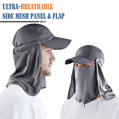 Outdoor Sun Hat for Men Women UPF 50+ Fishing UV Hat with Neck Flap Face Cover for Sun Protection - color: Grey