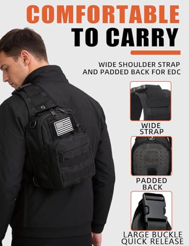 J.SH Tactical Sling Bag for Men, Modular Crossbody Bag with MOLLE - 9L | 800D Nylon Fabric, Tactical Backpack, Small EDC Backpack for CCW, Hiking, Cycling, Travel, Commuting and Outdoor Activities - color: Black - Small (9l)