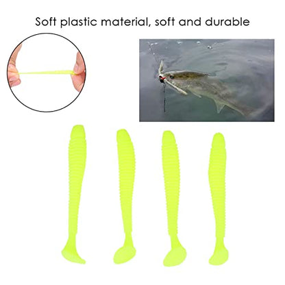 50PCS Fishing Lures Bass Worm Bait, 5cm Soft Plastic Fishing Lures T Tail Grub Worm Baits Fish Tackle Accessory - color: yellow