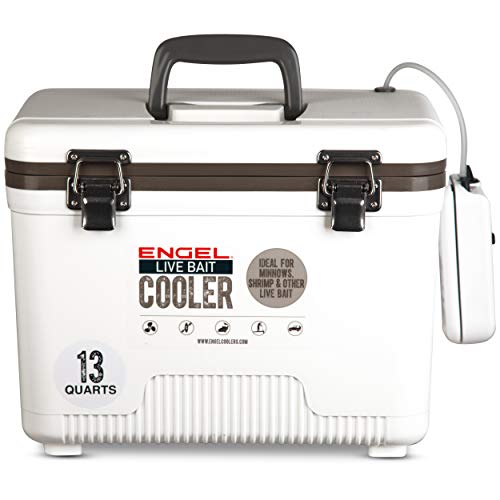 Engel Live Bait Cooler Box with 2nd Gen 2-Speed Aerator Pump - Portable Fishing Station & Minnow Bucket for Shrimp & Other Live Fish with Aerator - ENGLBC-N - color: White, size: 13 Quart