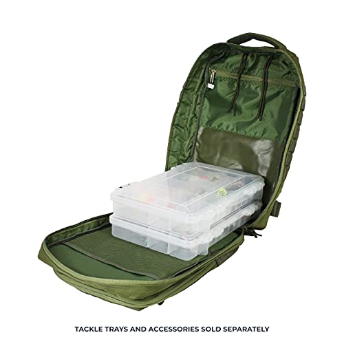 OSAGE RIVER MOLLE Fishing Backpack with Rod Holder - 600D Large Tackle Bag for Trays and Fishing Accessories - Tactical Backpack for Camping, Traveling, Hunting - Crocodile Green - color: Crocodile Green