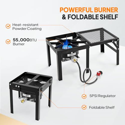 ROVSUN 30QT Turkey Fryer with 55,000BTU Propane Stove, Aluminum Deep Fryer & Seafood Crawfish Boiler Steamer with Basket, Thermometer, Marinade Injector, Turkey Rack & Rack Lifter for Outdoor Cooking - size: 30QT