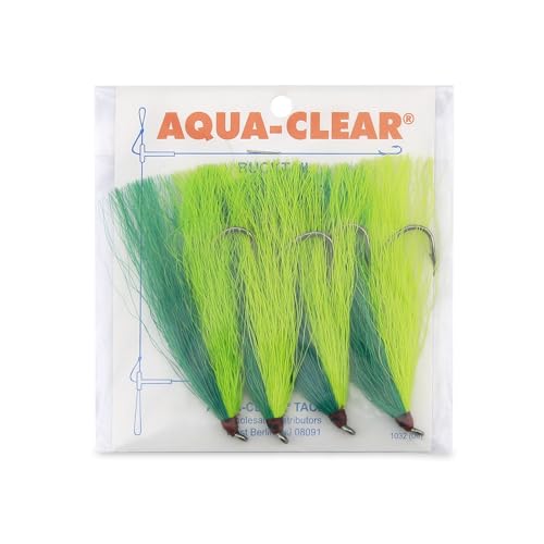 Aqua-Clear, Bucktail Jigs Saltwater Fishing Lures, Flounder Fluke Sea Trout Weakfish Croaker Rig, 3/0 XL Nickel Octopus Hook with White Hair - color: Green/Chartreuse