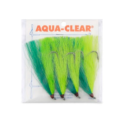 Aqua-Clear, Bucktail Jigs Saltwater Fishing Lures, Flounder Fluke Sea Trout Weakfish Croaker Rig, 3/0 XL Nickel Octopus Hook with White Hair - color: Green/Chartreuse