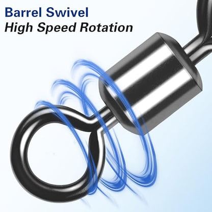 Barrel Swivels Fishing Tackle, 20/80pcs Heavy Duty Fishing Swivel Connector Stainless Steel Black Nickel Rolling Swivels Saltwater Freshwater 30-1322lb - size: 80pcs--1/0--135lb
