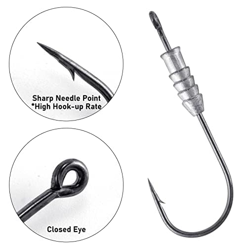 Dr.Fish 20 Pack Weighted Swimbait Hooks, Weighted Fishing Worm Hooks Straight Shank Round Bend Bass Fishing Jig Hook - size: #2/0-1/16oz