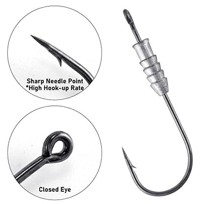 Dr.Fish 20 Pack Weighted Swimbait Hooks, Weighted Fishing Worm Hooks Straight Shank Round Bend Bass Fishing Jig Hook - size: #2/0-1/16oz