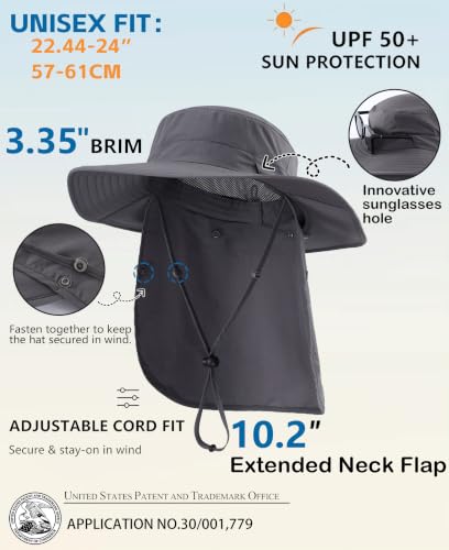 Home Prefer UPF 50+ Wide Brim Sun Hats with Neck Flap Sun Protection Hat for Men Women Gardening Fishing Summer Bucket Hat - color: Dark Grey
