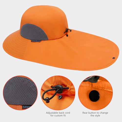 UPF 50+ Foldable Sun Hats Wide Brim with Large Neck Flap for Men Women UV Protection Gardening Fishing Beach Hat - color: Orange