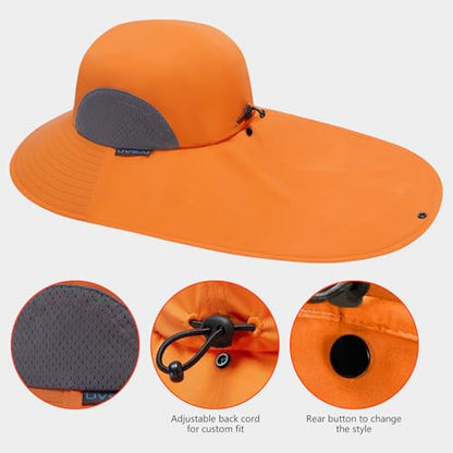 UPF 50+ Foldable Sun Hats Wide Brim with Large Neck Flap for Men Women UV Protection Gardening Fishing Beach Hat - color: Orange