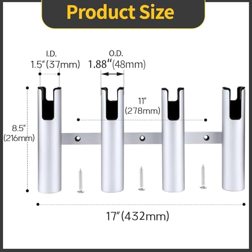 Aluminum Fishing Boat Rod Holder,3/4 Link Tube Aluminum Rod Rack, Suit Boats & Yacht ,Silver - color: Silver 4 Tube