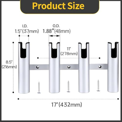 Aluminum Fishing Boat Rod Holder,3/4 Link Tube Aluminum Rod Rack, Suit Boats & Yacht ,Silver - color: Silver 4 Tube