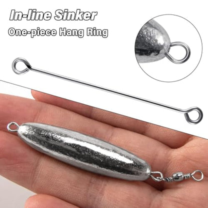 Dr.Fish 10 Pack in-line Trolling Sinkers with Swivel Torpedo Weight Lead Fishing Sinkers Double Ring Saltwater Freshwater Salmon Walleye Trolling - size: 3/16oz-10 Pack