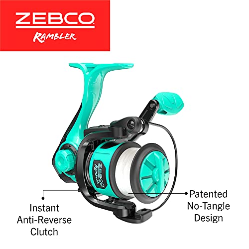 Zebco Rambler Fishing Reel and Rod Combo, Durable Fiberglass Rod with Built-in Carabiner, Patented No-Tangle Reel, Pre-Spooled with 8-Pound Zebco Fishing Line - style: Spinning Reel - 2pc Rod