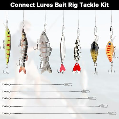 DONQL 50pcs Fishing Leaders, Stainless Steel Fish Line, 10/15/20/25/30cm Wire with Swivels Snaps Connect Fishing Gear and Equipment Tackle Kit, for Bait Lures Rigs Hooks - color: Silver