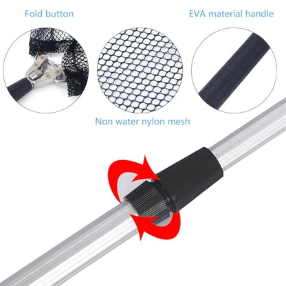 Telescopic Fishing Landing Net, Folding Fishing Nets with Telescopic Rod Handle for Fish Catch Release, Aquarium, Ponds Floating Objects, Carp Trout - color: White pole+black net