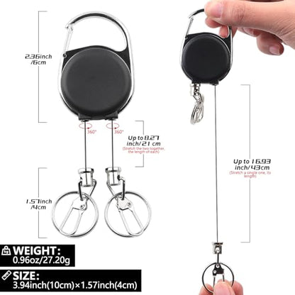Dual Tool Fishing Retractor, Heavy Duty 2-Hook Retractable Zinger, 16.93" Cord 360° Swivel, Double Tool Holder for Nippers Forceps Pliers Scissors, Saltwater Freshwater Fishing Accessories