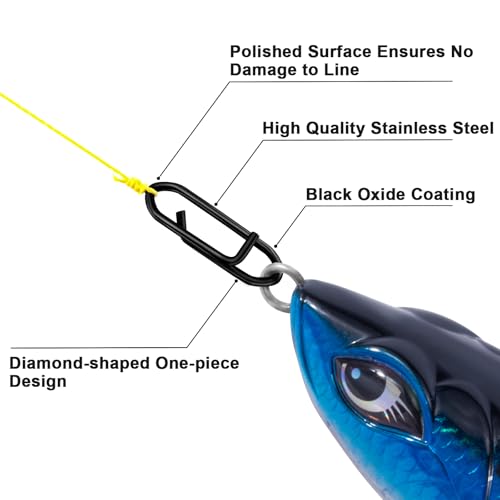 Alwonder 50-Pack Fishing Stealth Power Speed Clips, High Strength Stainless Steel Speed Clips for Fishing Lures Quick Change, Freshwater Saltwater Crankbait Popper Lures Quick Snap Connector - size: 75LB-0.78IN