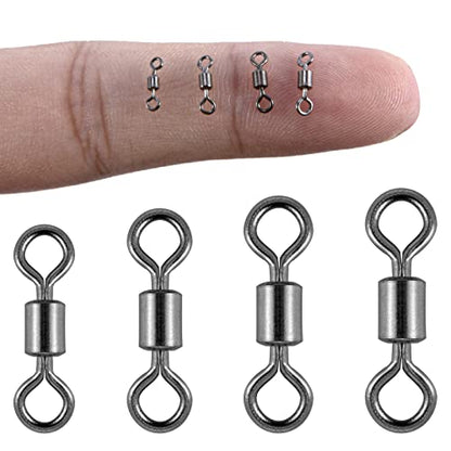 Alwonder 100-Pack Micro Swivels for Fly Fishing, Small Rolling Barrel Swivels Fly Fishing Tackles, High Strength Barrel Swivel Hook line Connector with Black Nickel Coating - size: #14-7LB-0.24IN-100PCS