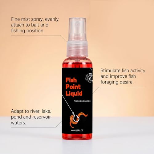 Fish Point Bait,Natural Strong Additive Lures - 60ml Fish Scent Attractants Spray,for Cod Carp Bass Walleye Tilapia Outdoor Saltwater Lake River Beach Pond