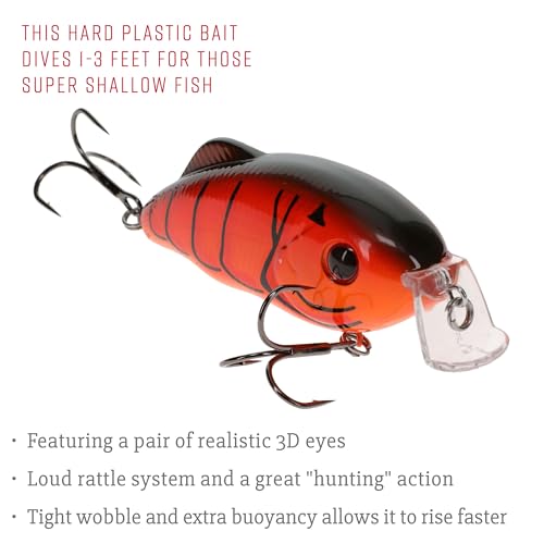 Strike King Hybrid Hunter Shallow Jr. Fishing Lure, Shallow Diving Crankbait, 90-Degree Bill, 3D Eyes, Loud Rattle, Dives 1 to 3-Feet,Size 4 & 6 Treble Hooks - color: Fire Craw, size: 1/2 oz