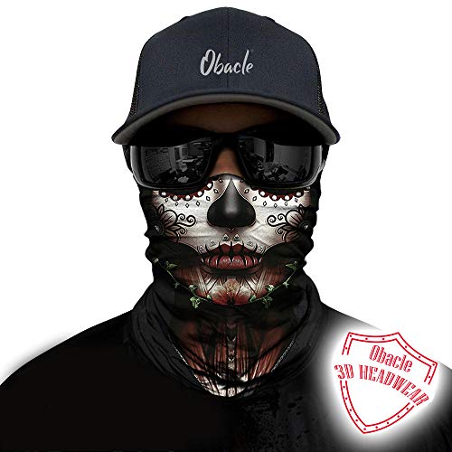 Obacle Skull Face Mask for Women Dust Wind Sun Protection Rave Festival Riding - color: Women Chin Flower Leaf Green