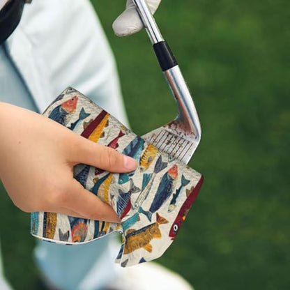 Vibrant Multicolor Fish Print Golf Towel, Microfiber Golf Towels for Bags with Carabiner Clip 16 x 24 inches, Men Womens Golfs Accessories